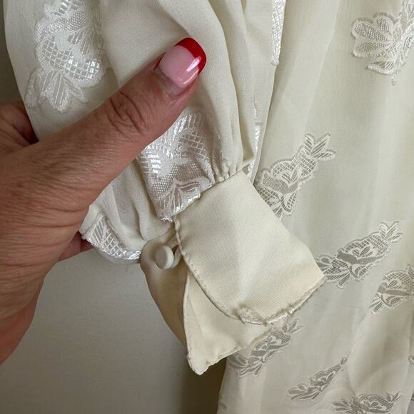 Vintage Cachet By Bari Protas Cream Sheer Floral Embroidered Midi Dress XS - Picture 6 of 16